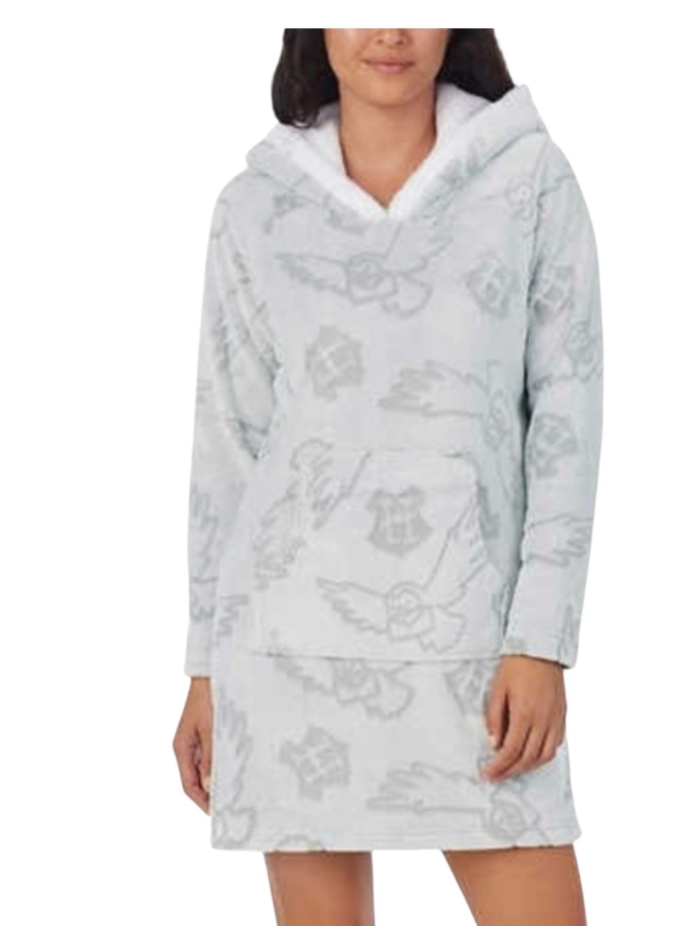 Harry Potter Women Small Pullover Fleece Lounge Hoodie Gray Sherpa Hood Cozy
